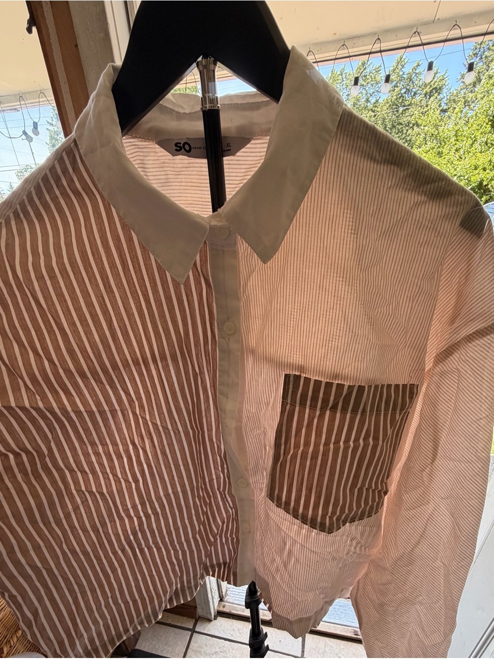 SO Pink and White Striped Contrast-Collar Button-Down Shirt